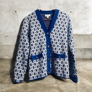 ON 34th Blue and White Patterned Button up Cardigan Sz S Women